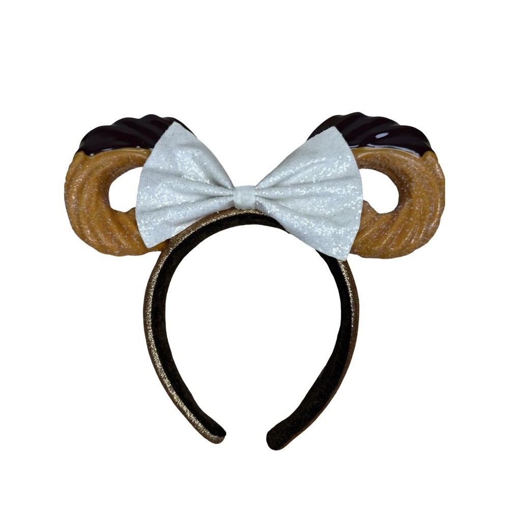 Disney Parks Chocolate Dipped Churro Minnie Mouse Bow Ears Headband Pre-Owned